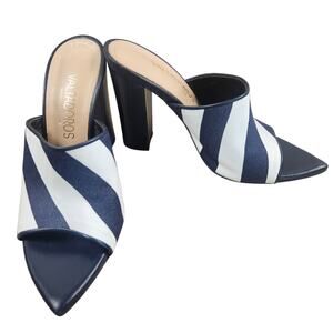 Paris Valtadoros Striped Mule Heels Women’s SZ 37 (US 6) Navy/White Block Heel